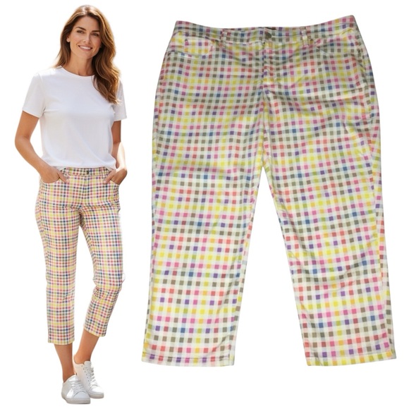 Charter Club Pants - Charter Club Bristol Gingham Plaid Multi Color Capri Cropped Pants - Women’s 18